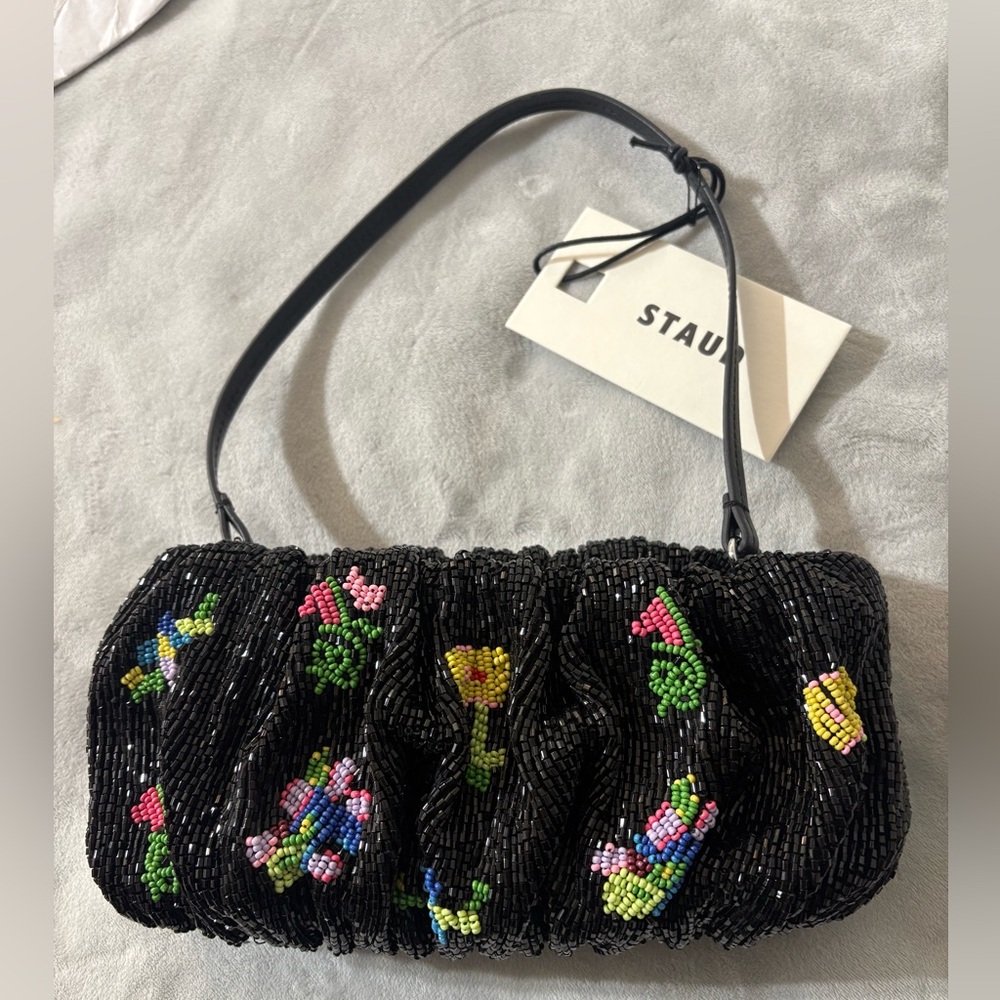 STAUD Beaded Bean Convertible Clutch Bag in First Bloom Night MSRP$295 FUN&CHIC - Picture 4 of 9